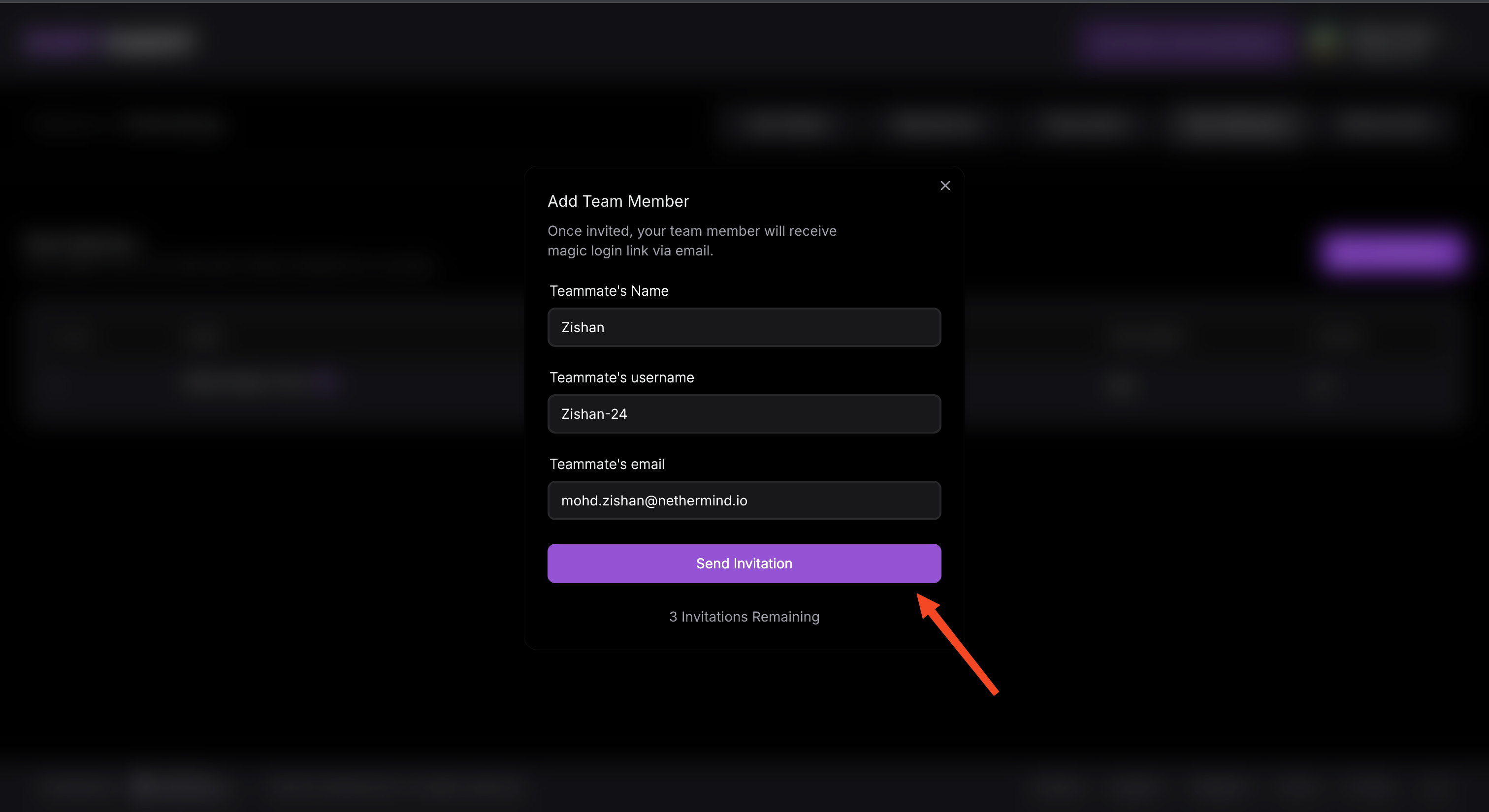 Invite Team Member Form