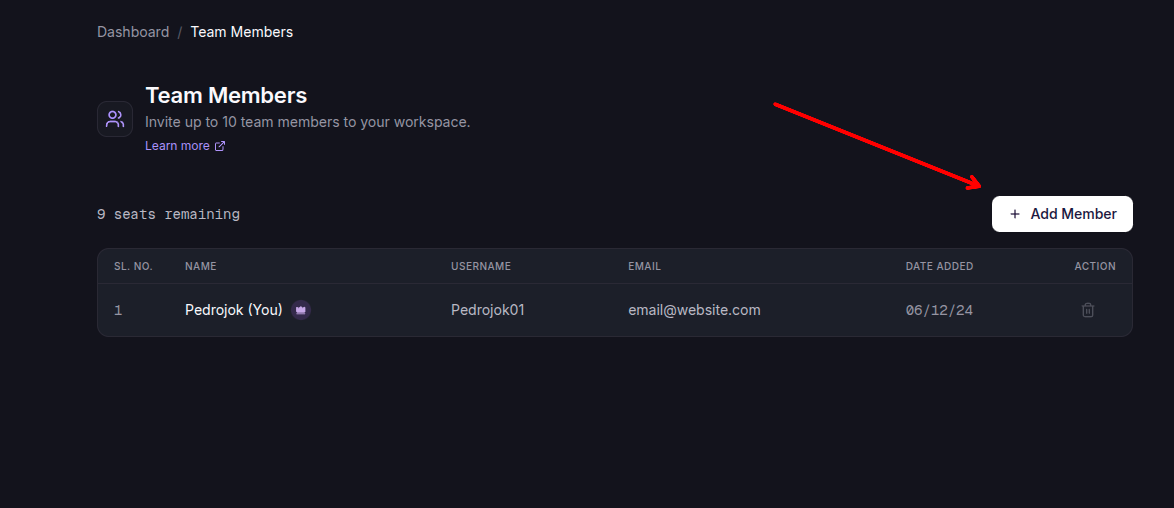 Add Team Member Button