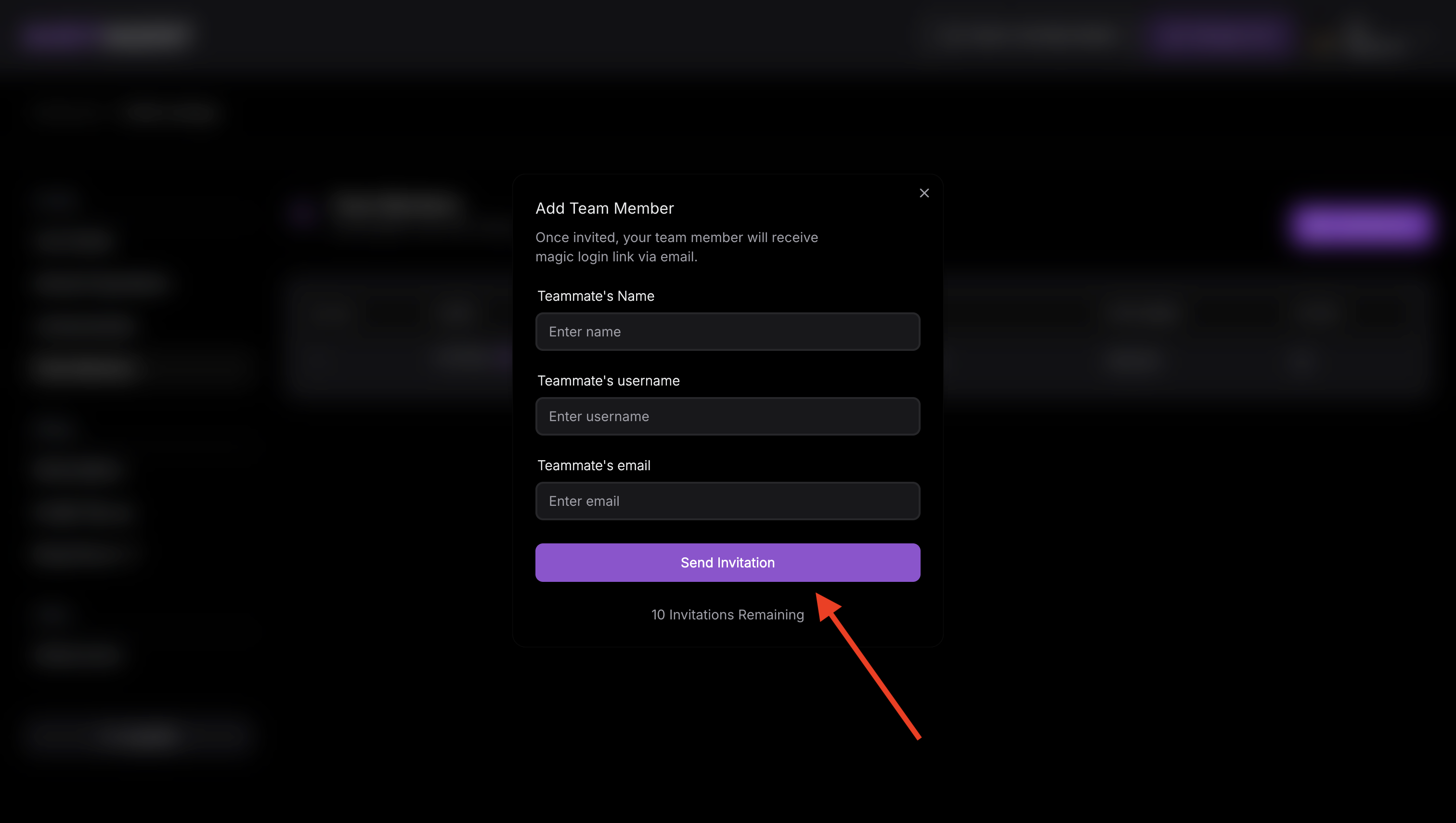 Invite Team Member Form