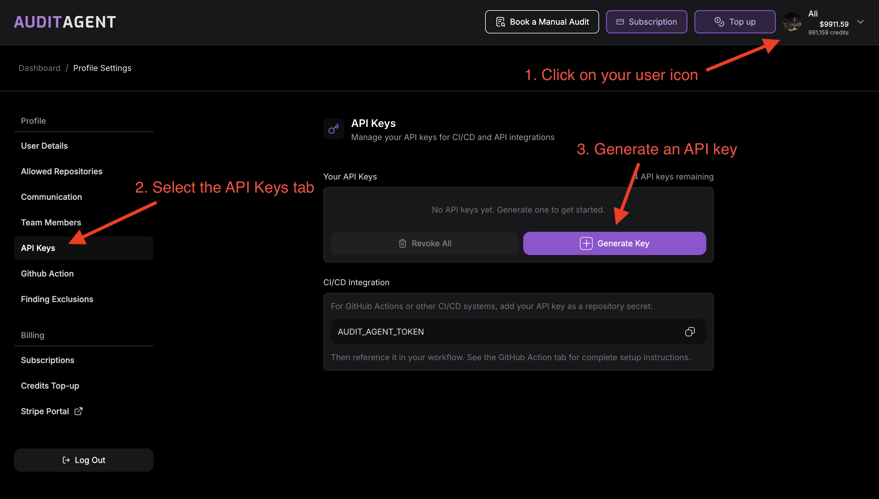 API Key Management Section