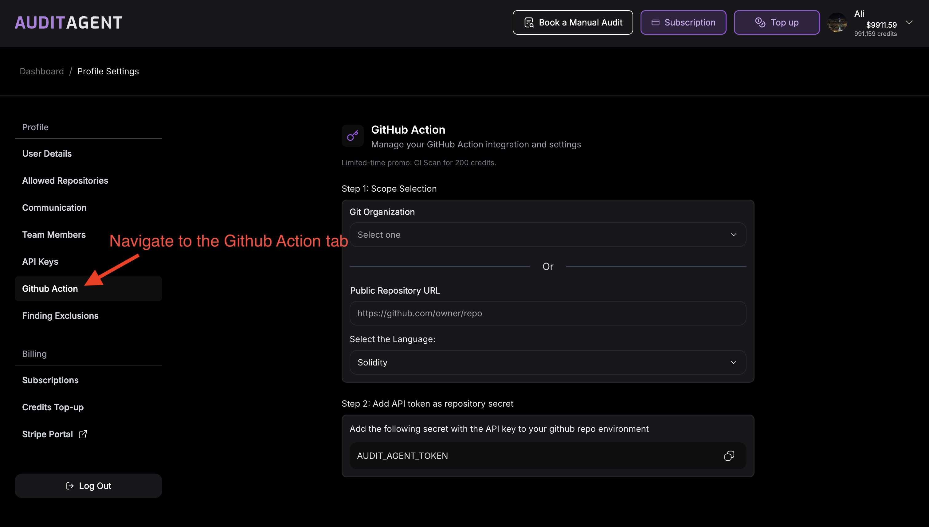 GitHub Action Tab Selection