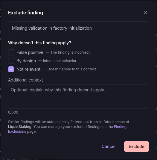 Exclude Finding Modal
