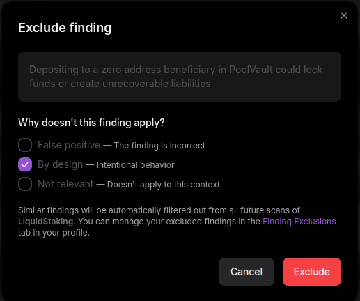 Exclude Finding Modal