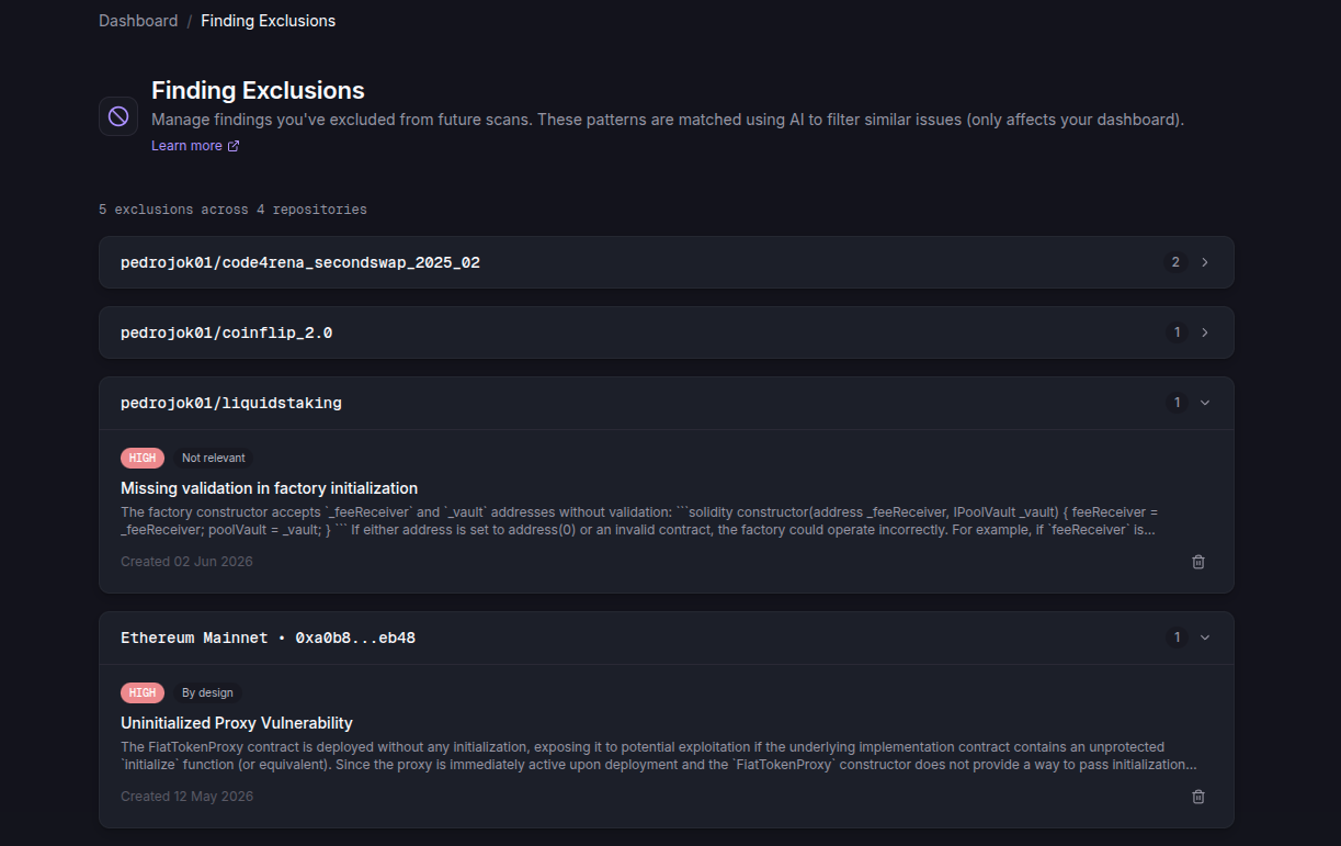 Finding Exclusions Management