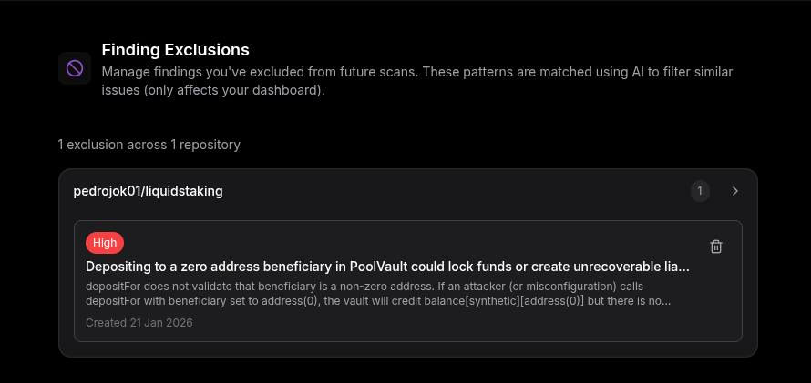 Finding Exclusions Management