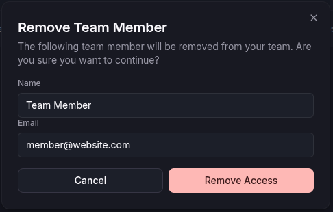 Remove Team Member Popup
