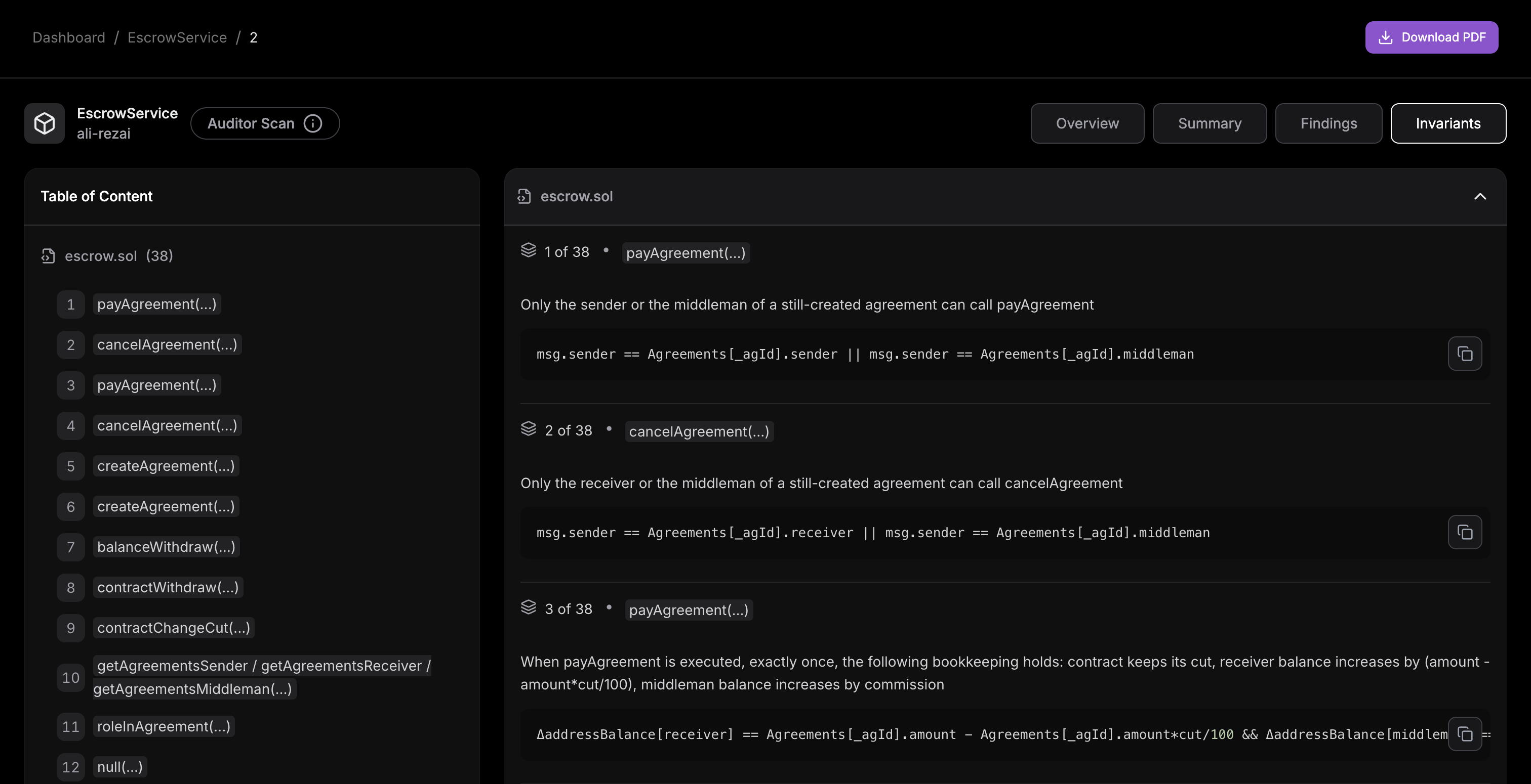 Invariants Tab Overview